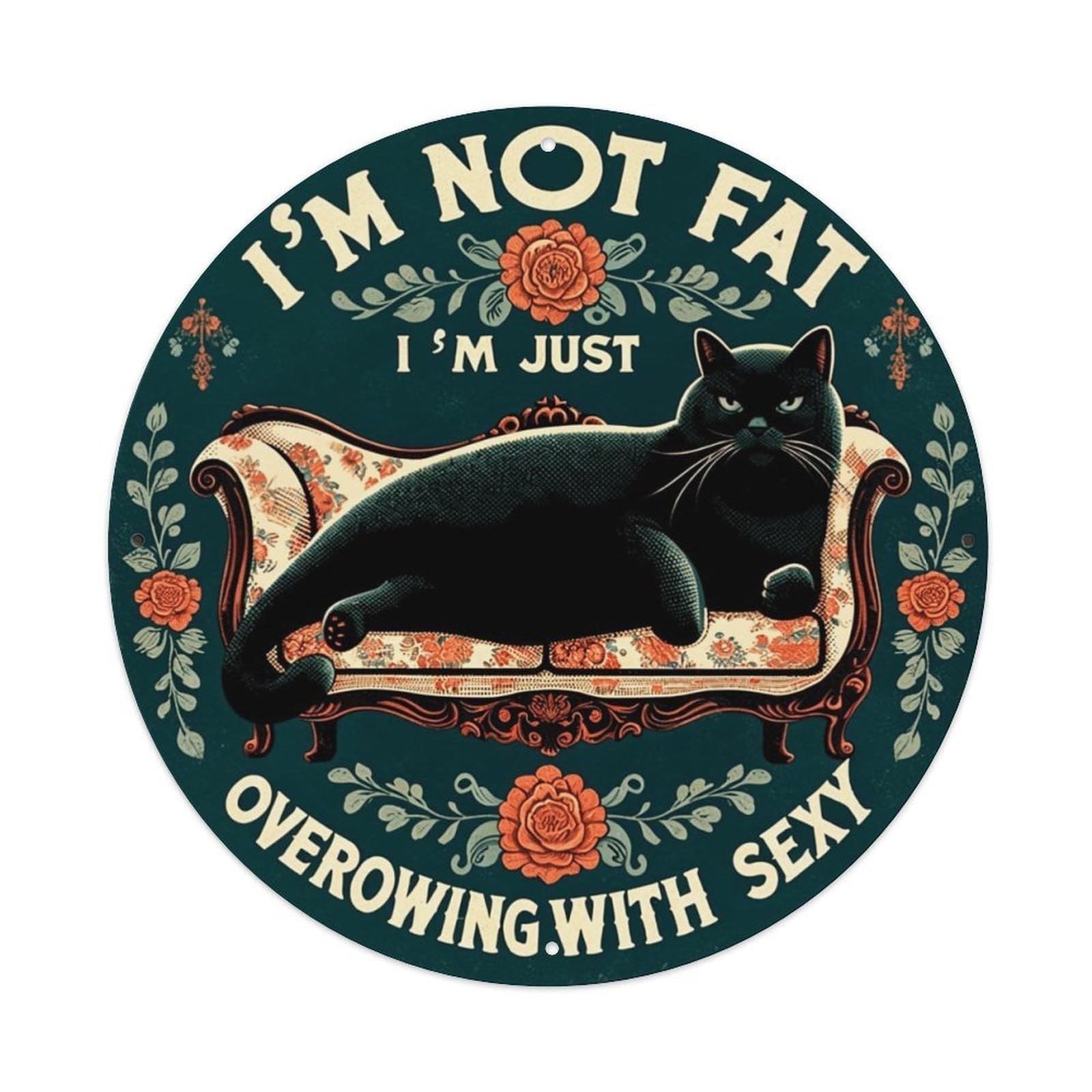 Black Cat On Floral Chaise Metal Tin Sign Plaque