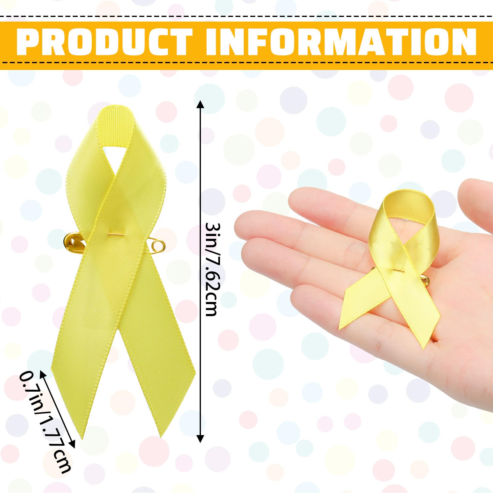 100 Pieces Awareness Ribbon Satin Lapel Pins Fabric Ribbons with Safety Pins for Women Men(Yellow)