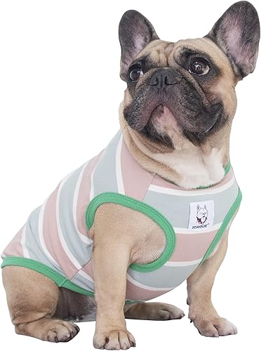 iChoue Camisetas para perro, ropa sin mangas para bulldog francés, inglés, carlino francés, color rosa y gris, talla S