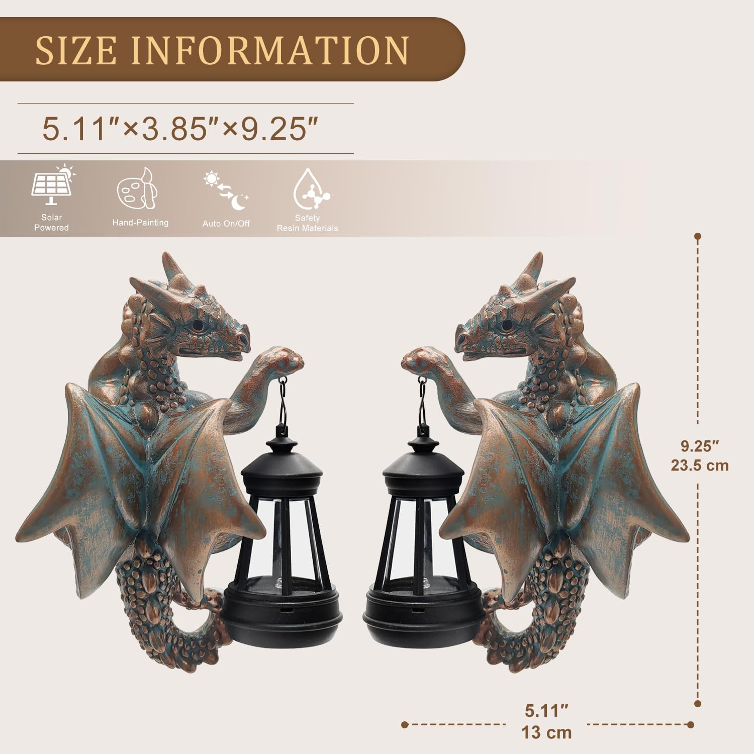 Yeomoo Lámpara solar de dragón para exterior, resistente a la intemperie, figura de dragón de resina, decoración de jardín, figuras de dragón colgante con LED para árboles y vallas, regalo para