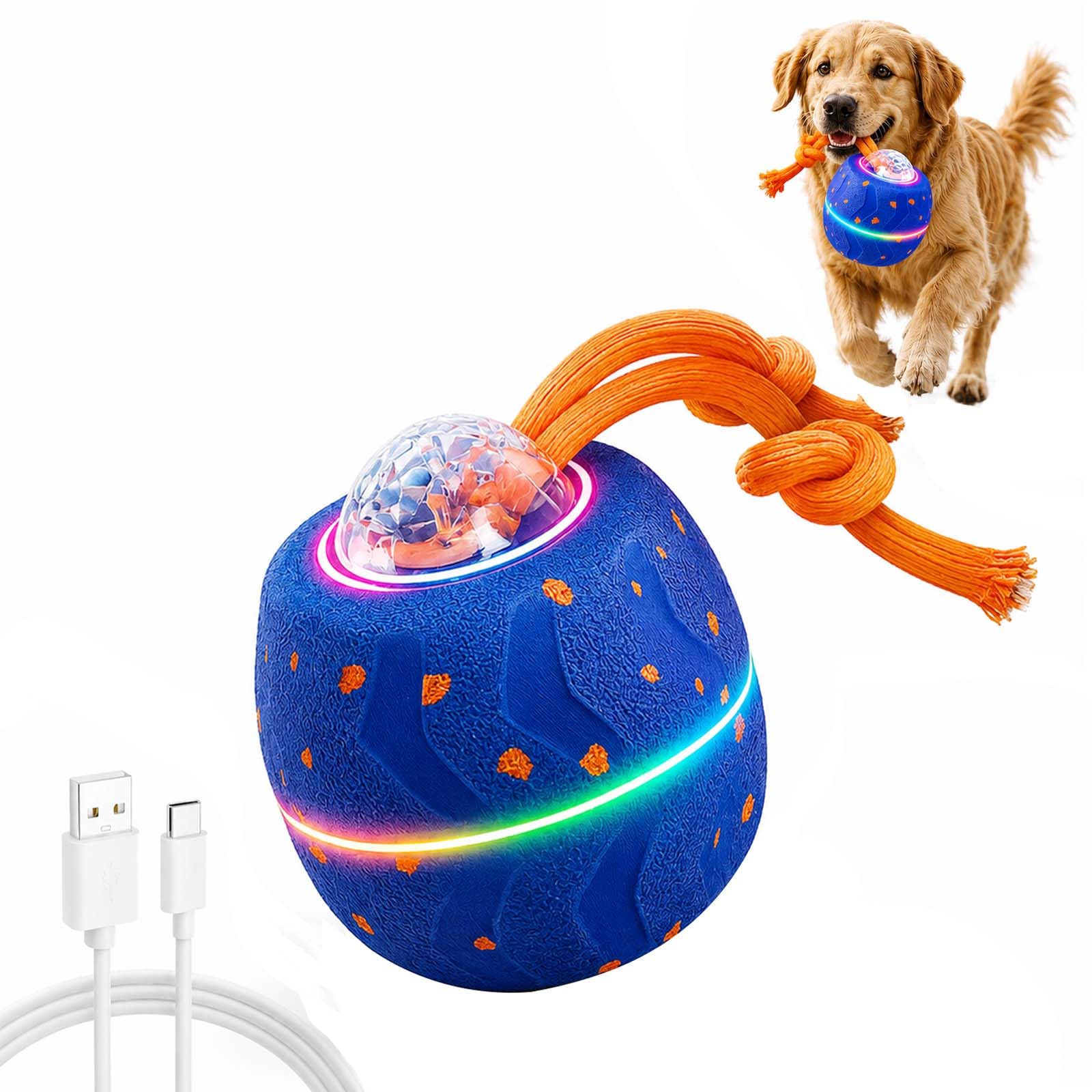 Pallina Interattiva per Cani, Palla Interattiva 3 Modalità, E-TPU, Ricarica USB-C, Sicura Anti-ingestione, Per Cani Piccoli e Grandi (Blu)