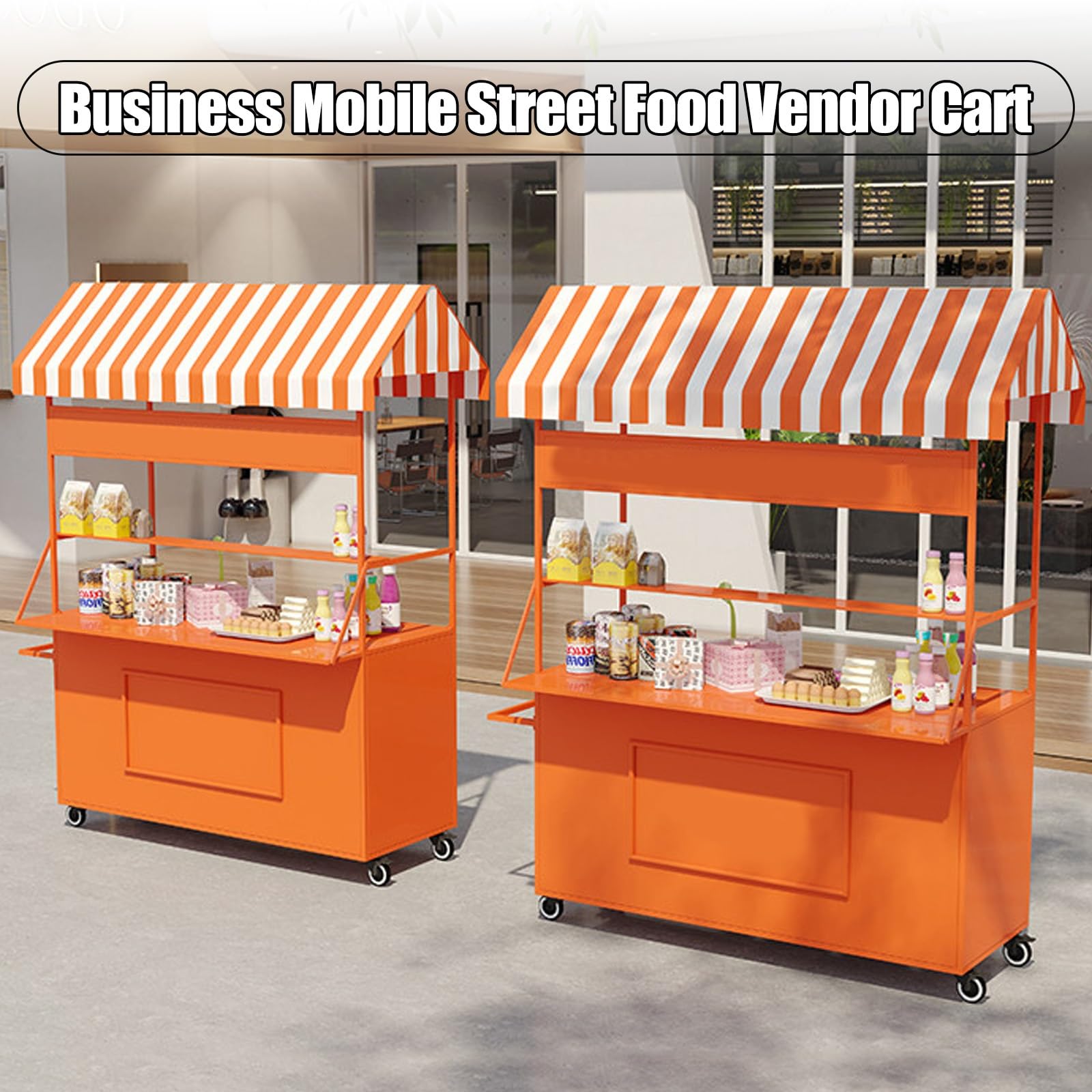 Carrello portavivande portatile con tettuccio, carrello mobile da 140 cm su ruote per eventi all'aperto e mercati di street food, stand in ferro resistente (giallo)