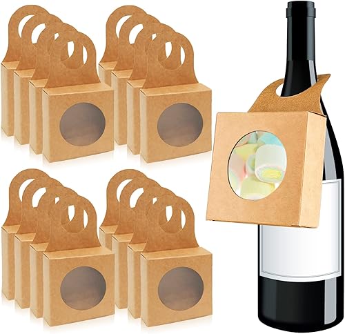 Caja de 25 botellas de vino de papel kraft con ventana colgante cajas plegables de envoltura de regalo para botellas de vino vacías para decoración