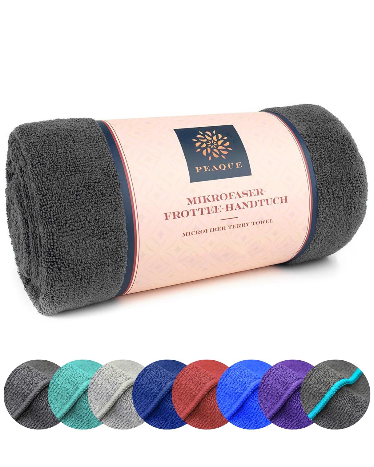 PEAQUE Mikrofaser-Handtuch mit Frottee-Struktur - 1er & 2er Set - Antibakteriell Weich Leicht Saugstark Schnelltrocknend (Grau, 60x120 cm)