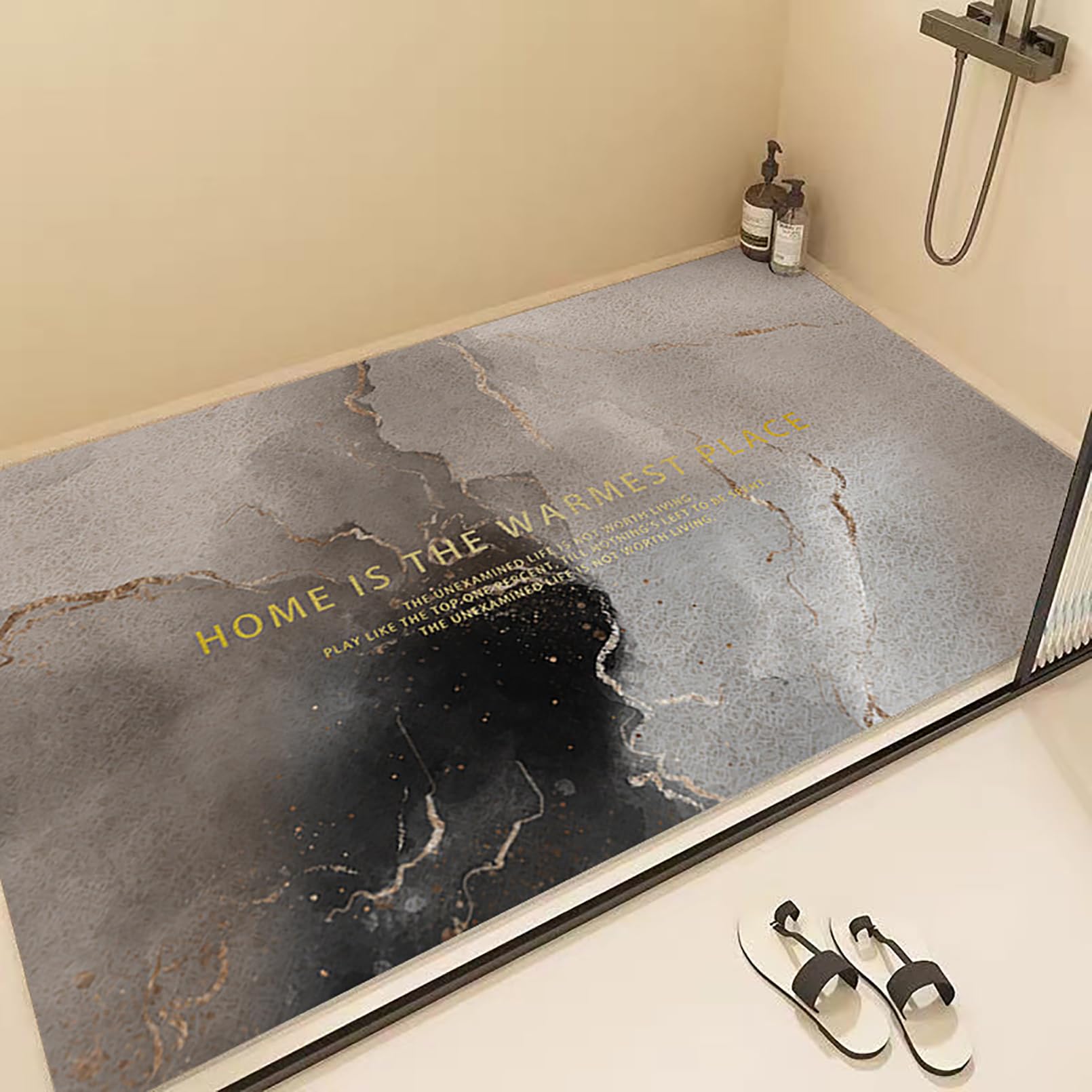 Alfombrilla de ducha antideslizante de PVC con patrón de mármol | Alfombrillas de ducha suaves y cómodas para ducha interior, alfombrilla de baño de goma, cortada a medida, alta permeabilidad