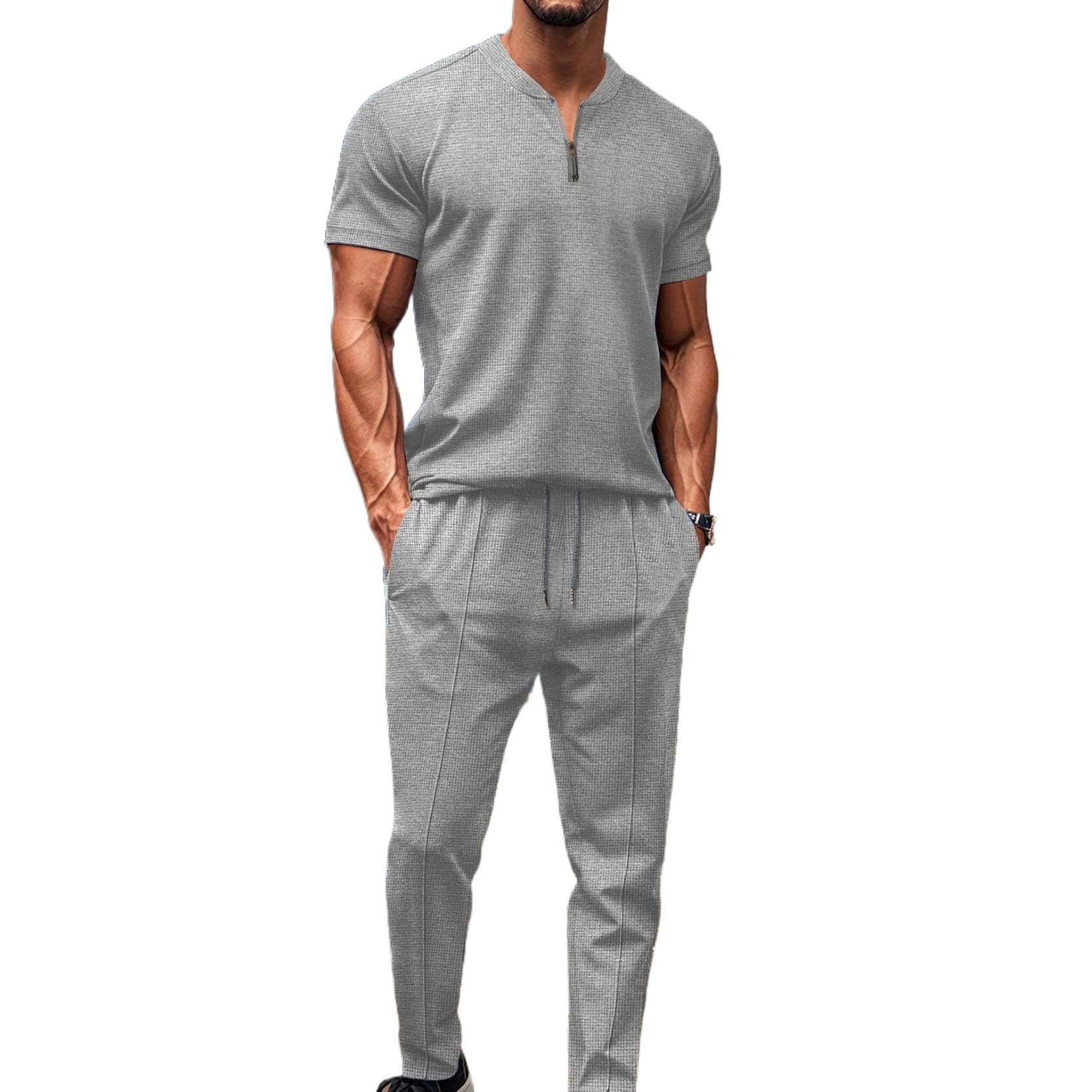 MSIYOW Chándal Deportivo para Hombre Camiseta de Manga Corta con Cremallera y Pantalones Largos Conjunto Deportivo Hombre Verano — view 9