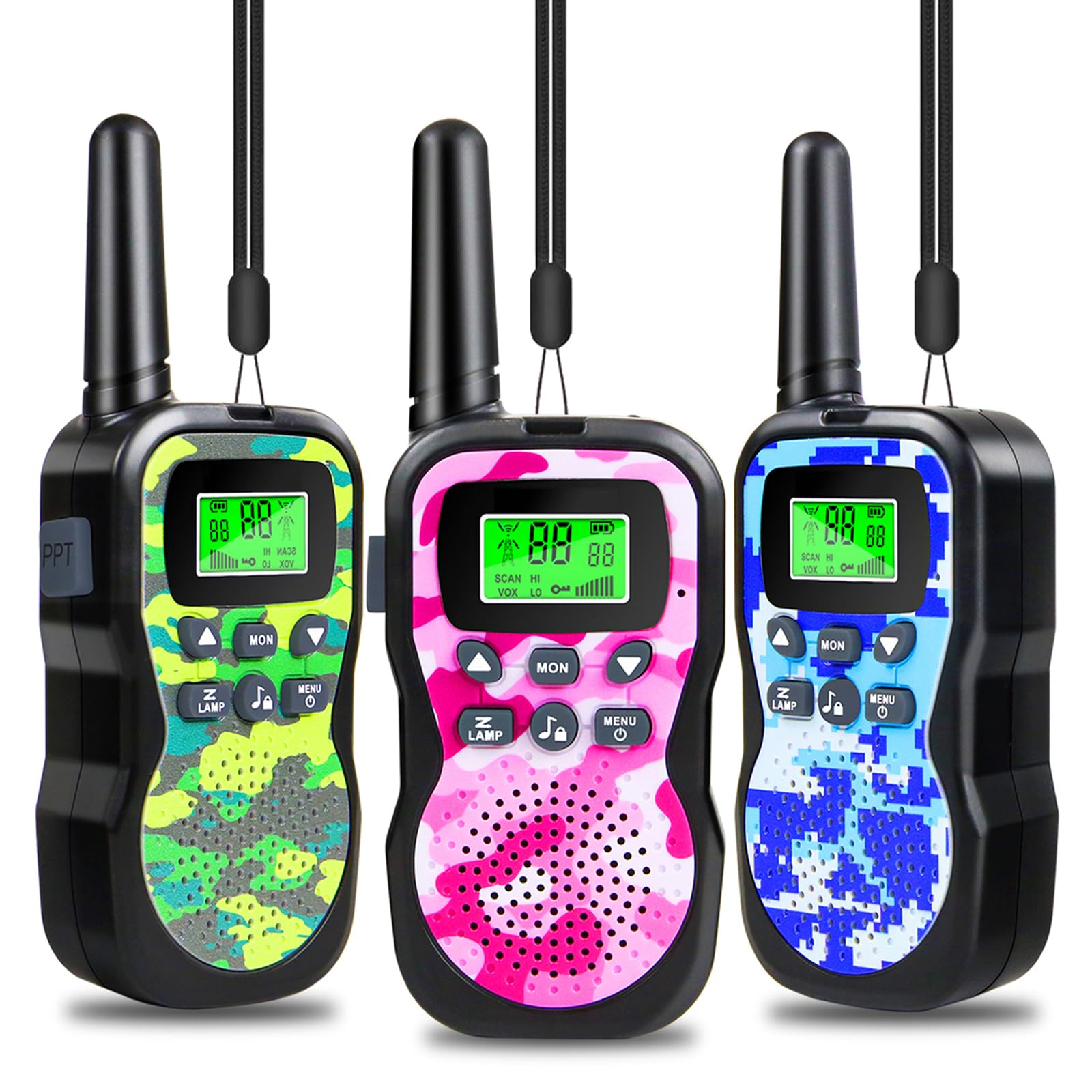 JUAUO 3Pcs Walkie Talkies for Kids, Camouflage Exterior 8 Channels Kids Toys Gifts for Boys Girls Ages 3-12 Birthday Presents Christmas Xmas, with LED Flashlight for Outdoor Hiking Camping Games