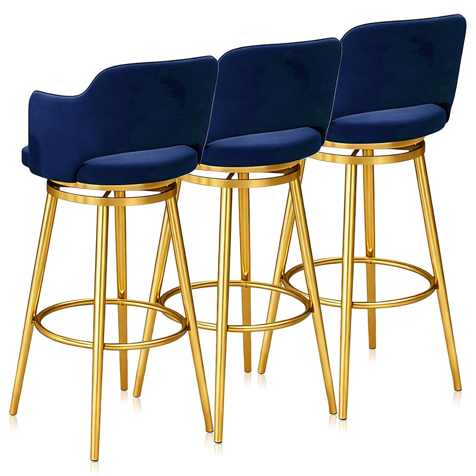 Sgabelli da bar girevoli da bancone, struttura in metallo, sedie imbottite in velluto con schienale, design moderno e confortevole per cucina a isola, set di 4