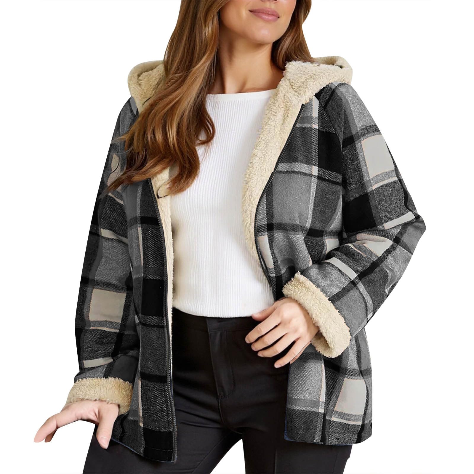 Chaqueta Mujer Invierno Abrigos De Cazadora Forro Polar，Chaqueta polar mujer abrigo acogedor ligero informal diseño bloques color