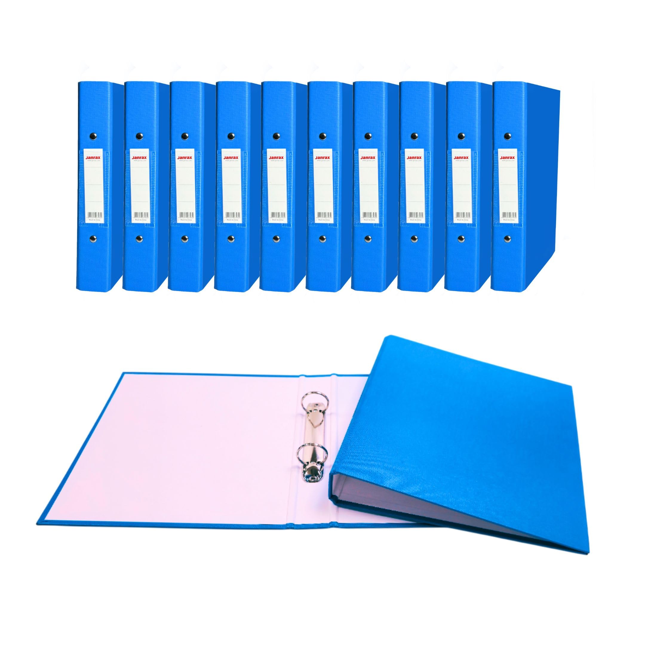 Pack of 5 A5 Small Light Blue Paper Over Board Ring Binders by Janrax