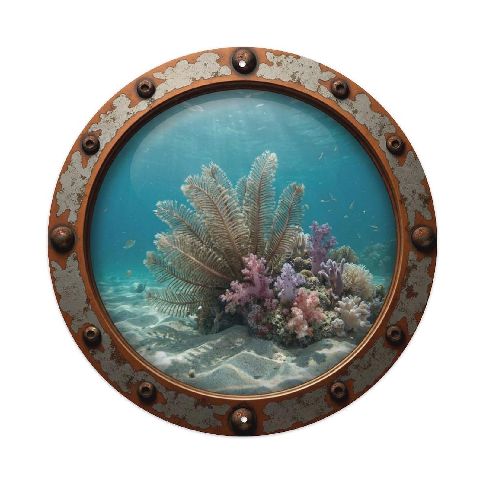 Vintage Porthole Sea Pen Nautical Window View Metal Tin Sign