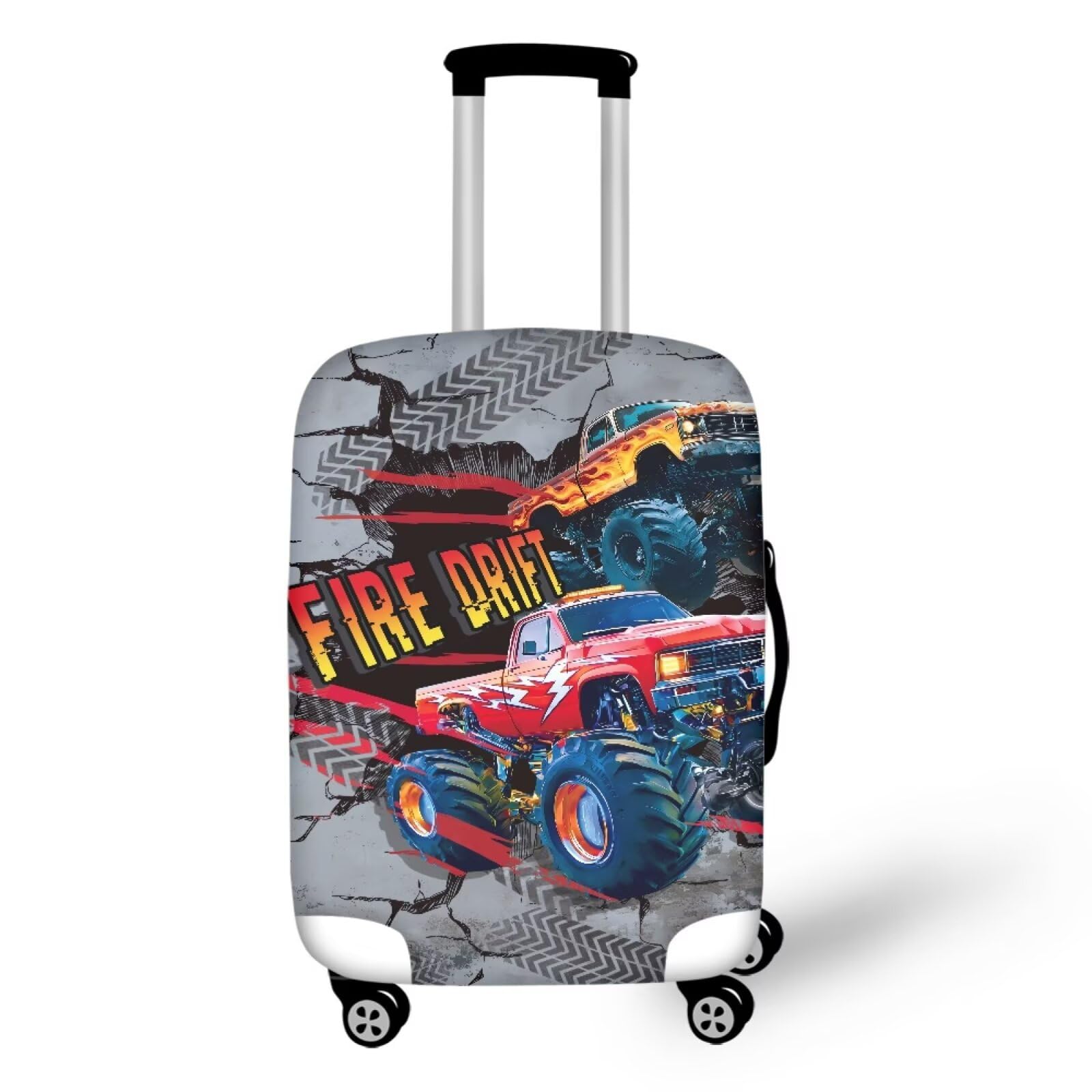 Coloranimal Luggage Covers for Adult and Kids Boys Excavator Travel Luggage Covers Washable Fabric Lightweight Suitcase Protector for 22-24 Inch Lunggage Fire Drift Print