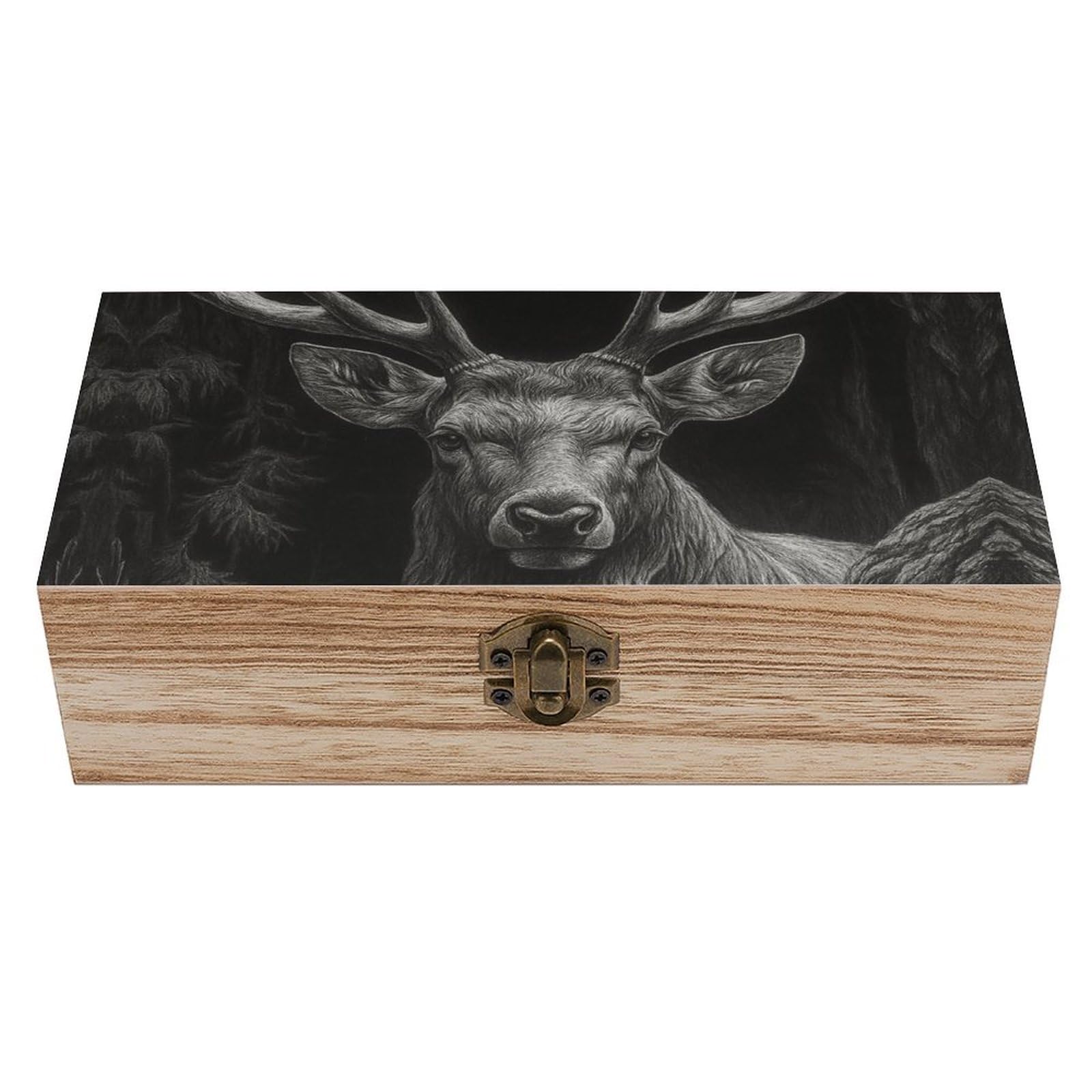 SMAZDFXX Majestic Deer Gaze Wooden Storage Box Multipurpose Decorative Box for Jewelry Photo Home Decor