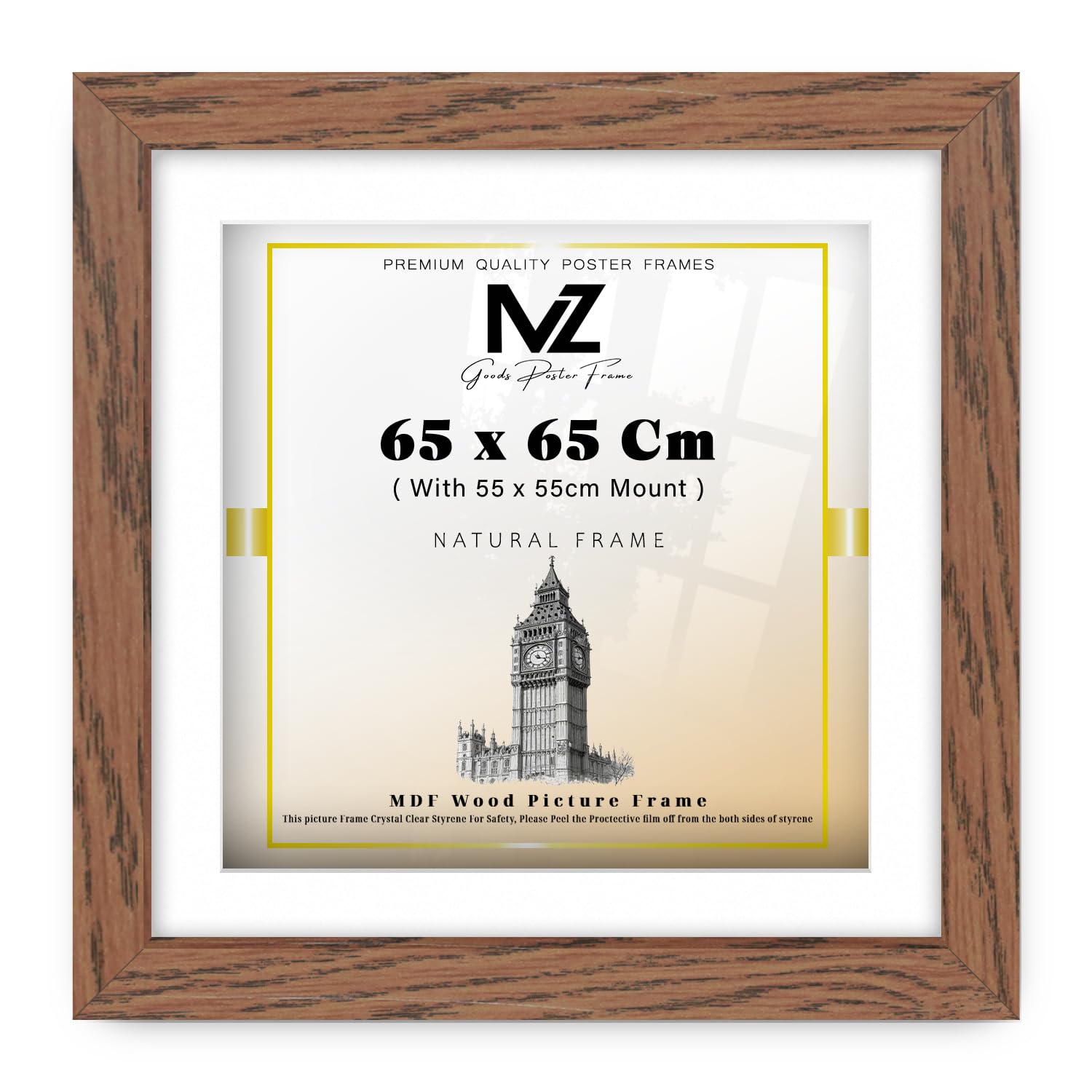 MZ GOODS | MDF Premium Decorative Frame (65 x 65 Cm) With (22 x 22 Inch) White Mount Wall Display | 26 Inch x 26 Inch Poster, Award, Artwork, Home Frame [ Dark Oak ]