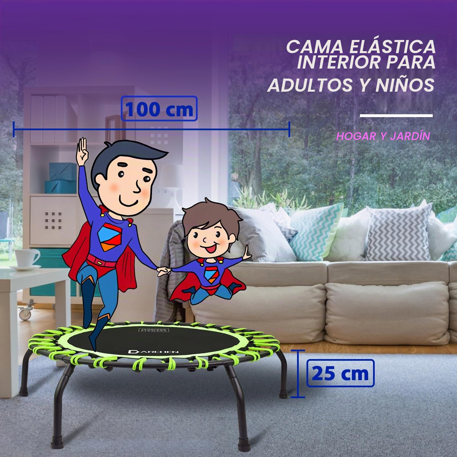 DARCHEN Mini trampolín de rebote de 150 kg para adultos, cama elástica pequeña para interior para ejercicio, entrenamiento, fitness, diseño mejorado para un rebote más seguro y silencioso [100 cm]