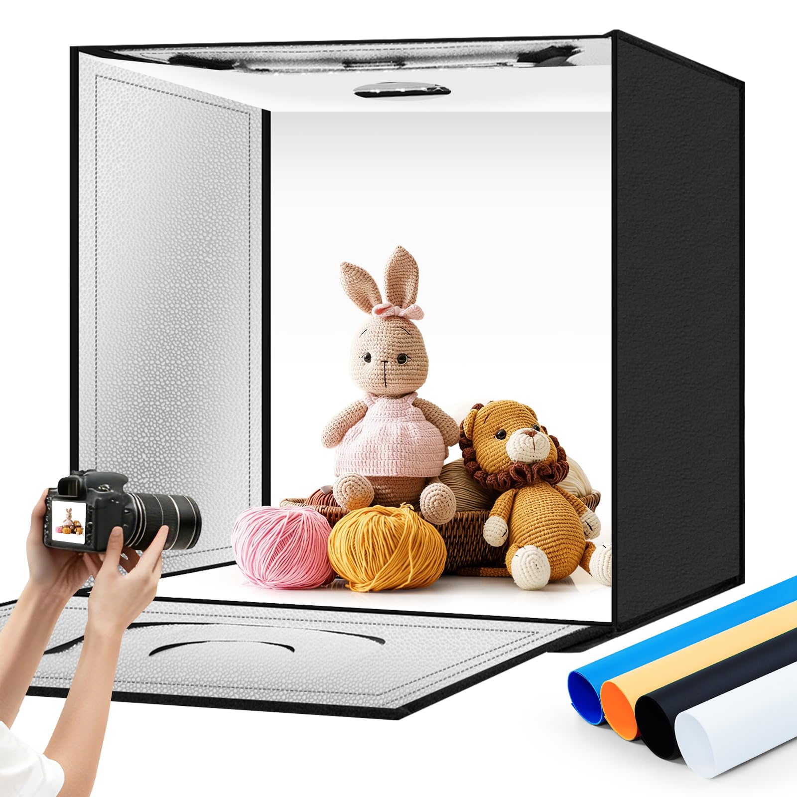 Light Box Photography 20"x20" with 80LED Lights and 4 Color Backdrops Photo Box with Lights, Foldable Light Box with Adjustable Brightness, 6000-6500K Dimmable Portable Picture Box Shooting