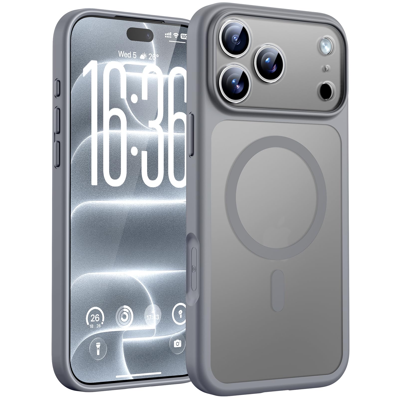 TOCOL Cover per iPhone 18 Pro, Compatibile con MagSafe, Titan Gray | Anello Magnetico Incorporato, Protezione Fotocamera Integrata & Tasto Fotocamera, Custodia Traslucida Opaca Antiurto Militare