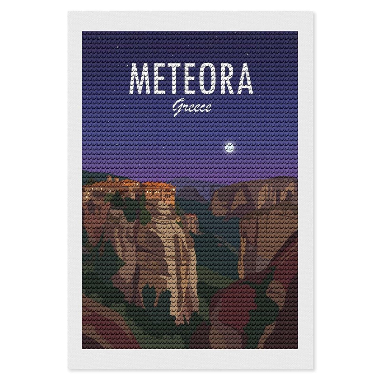 Junmoney Meteora Greece Diamond Art Kit 8"x12", Vintage Style Decor, Stress Relief Craft, Decor Project, Relaxing DIY, Creative Hobby