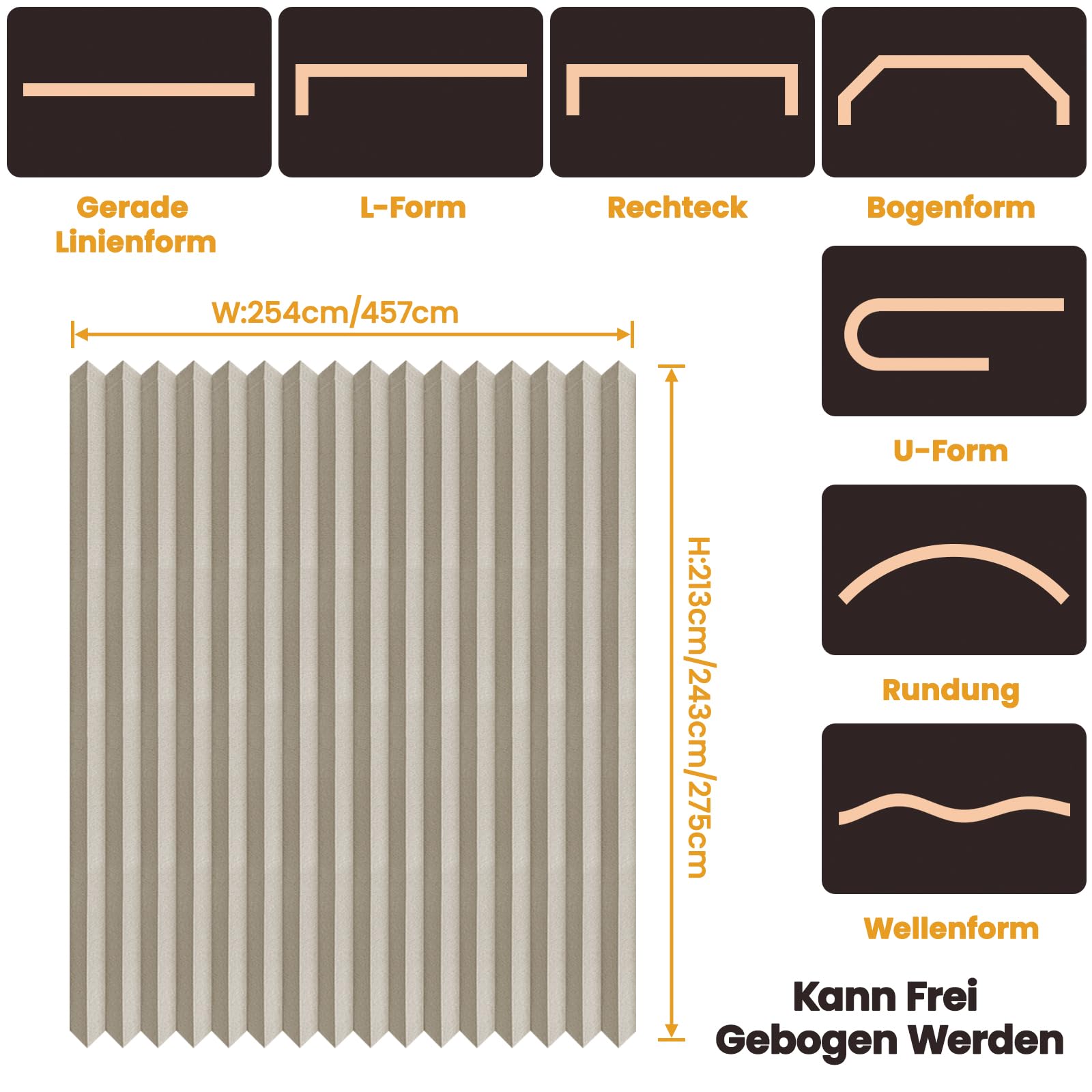 JILRON Cortina para separación de habitaciones con montaje en techo, 100 % protección contra la luz, aspecto de acordeón, para dormitorio, salón, esquina (blanco crema-alto 243 x ancho 457 cm), 1