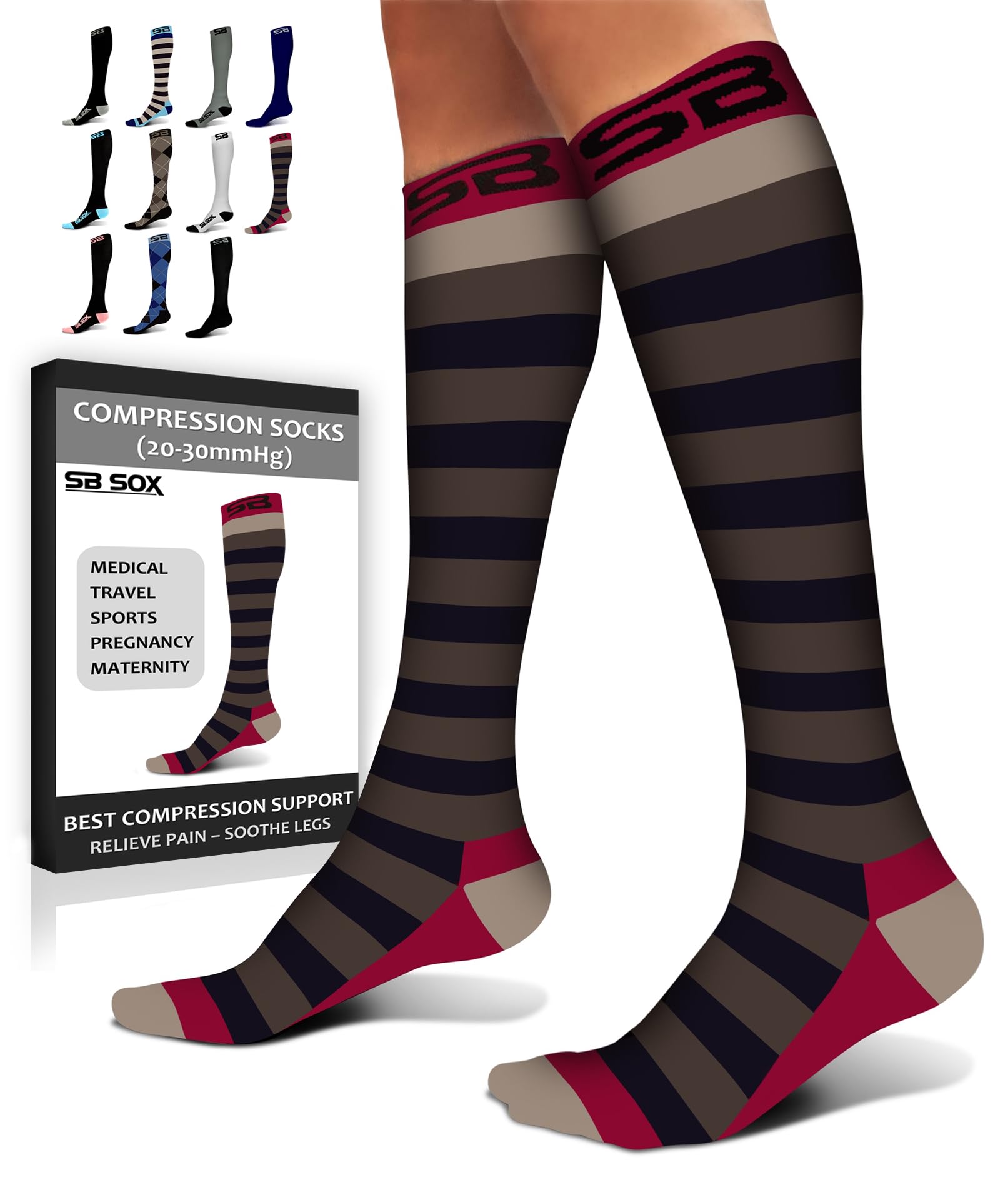 SB SOX Compression Socks for Men & Women (20-30 mmHg) - Best Support Stockings for Travel, Medical, and Sports - Perfect for Everyday Wear