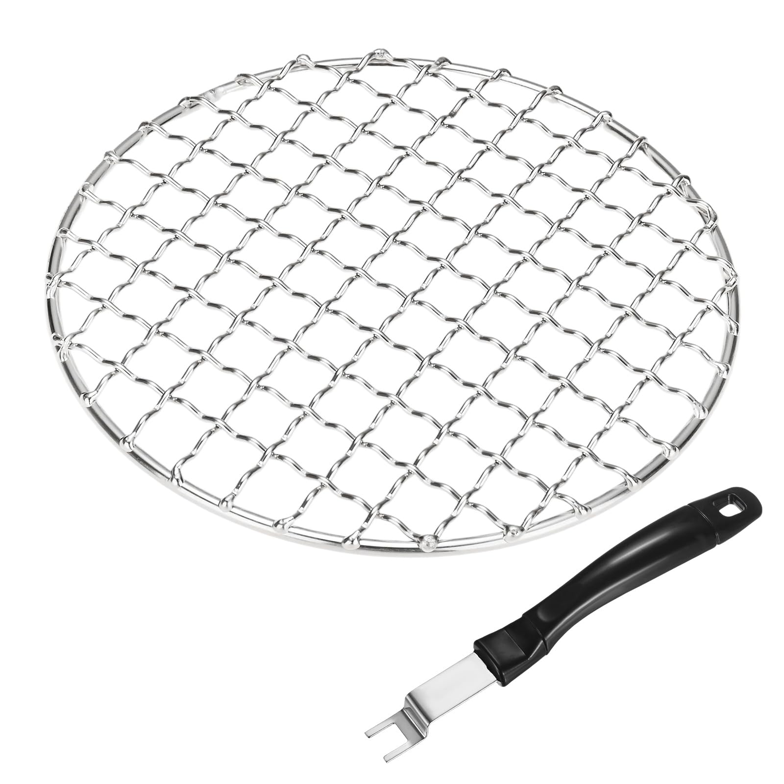 M METERXITY 2-Pack Cooling Rack, 5.9" Round 304 Stainless Steel Baking Rack with Grill Grate Lifter Gripper for Grilling/Cooking/Steaming/Baking, Cross Wire Grate Cooling Rack [Silver Tone]