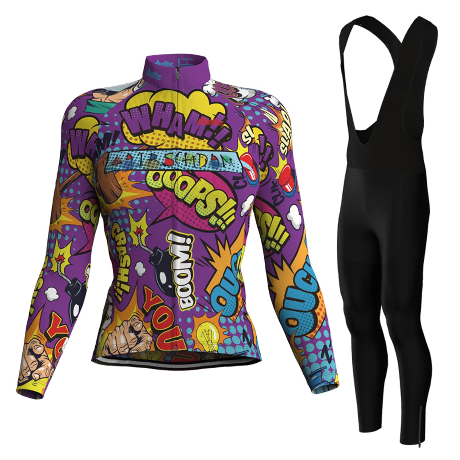 Completo Ciclismo Donna Tuta da Ciclista Manica Lunga Abbigliamento MTB Bici,Maglia Bicicletta Giacca e Pantaloni Salopette con 9D Imbottiti Gel,Jerseys Asciugatura Rapida Traspirante per Corsa Strada