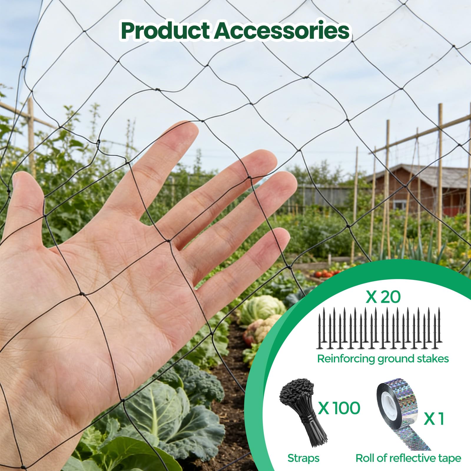 30x15m Rete Anti Uccelli, Rete Anti Piccioni, Maglia 5x5cm Reti Antiuccelli da Frutto, Protezione per Orto e Giardino, Antigrandine Riutilizzabile, Resistente ai Raggi UV, per Balcone, Pollaio