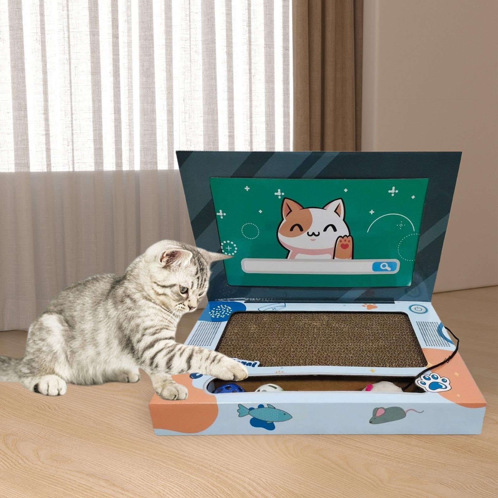 Rascador para Gatos, Juguete para Gatitos con Forma de Portátil Y Pista de Bolas.