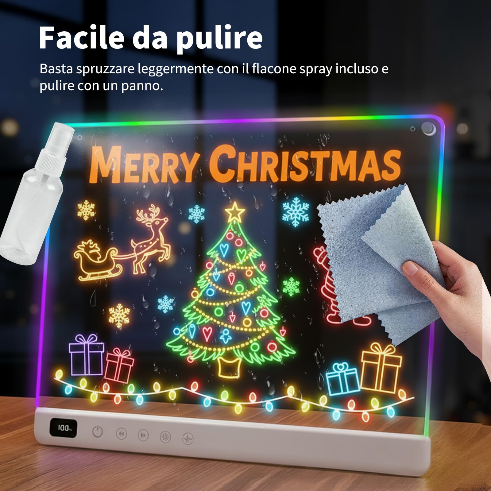 Lavagna luminosa a LED per bambini con 13 effetti luminosi, lampada da disegno ricaricabile a LED per bambini 35 * 25 cm, tablet da disegno con luce al neon Regali per Natale Regali di compleanno
