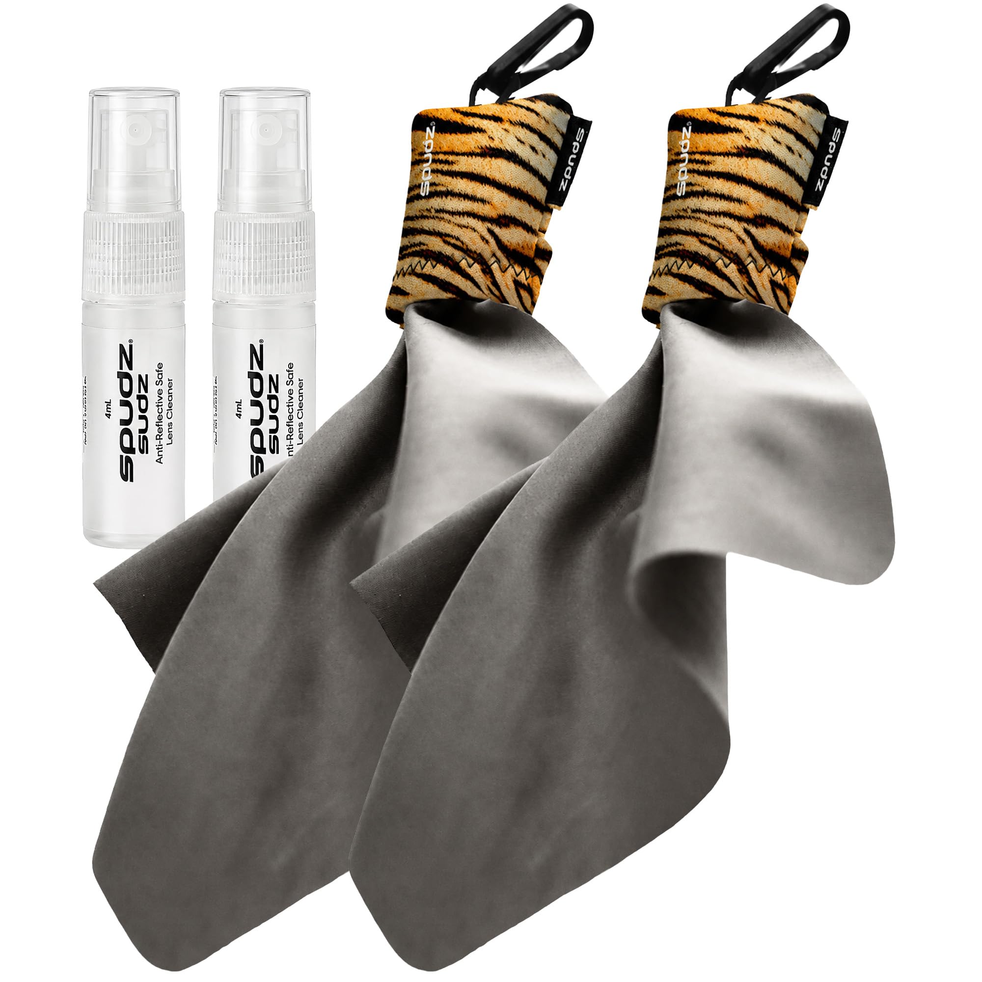SPUDZ Ultra Microfiber Lens Cleaner with Closeable Bottom – Clip-On Pouch, Washable – for Binoculars, Scopes, Glasses, Screens | Ultra Tiger, 6 x 6 Inch (2-Pack)