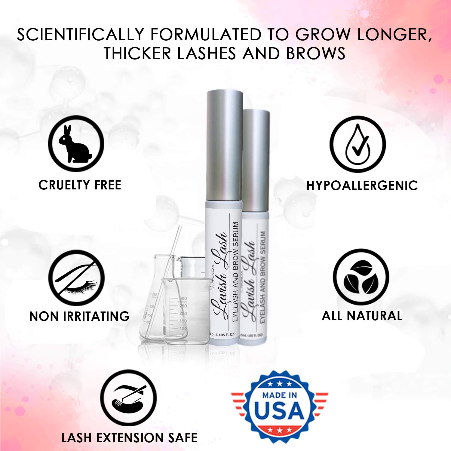 Pronexa Hairgenics Lavish Lash – Eyelash Growth Enhancer & Brow Serum with Biotin & Natural Growth Peptides for Long, Thick Lashes and Eyebrows! Dermatologist Certified, Cruelty Free & Hypoallergenic. : Beauty & Personal Care