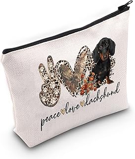 WZMPA Funny Dachshund Cosmetic Bag Dachshund Lover Gift Peace Love Dachshund Makeup Zipper Pouch Bag Dog Lover Gift, Peace Dachshund