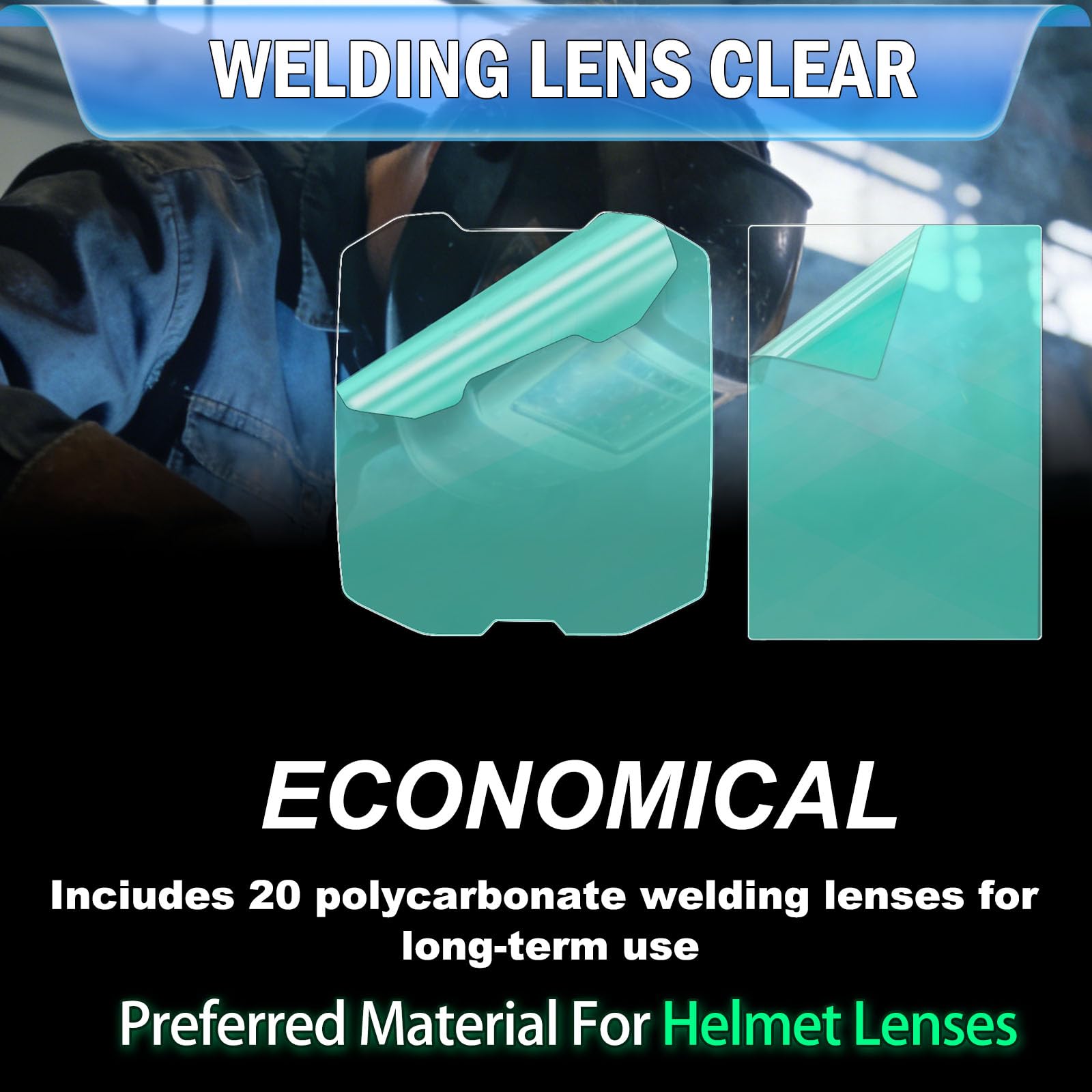 271320/271319 - Juego de combinación interior y exterior de lentes de soldadura transparentes, paquete de 20 piezas, compatible con lentes de repuesto de casco de soldadura Digital Infinity Series