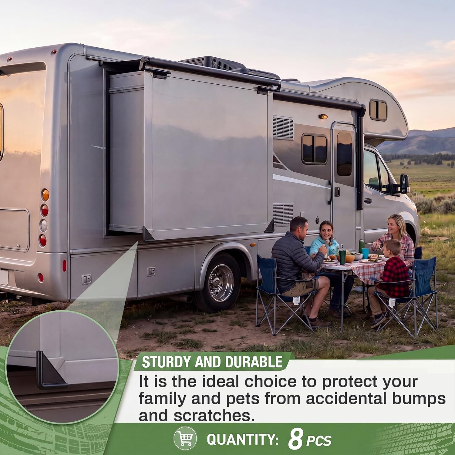 BBTO 8 Pcs RV Slide Out Corner Guards, Heavy Duty Rubber Corner Protectors for RV Slide-Outs, Safe, Durable and Easy Tool-Free Installation, Black
