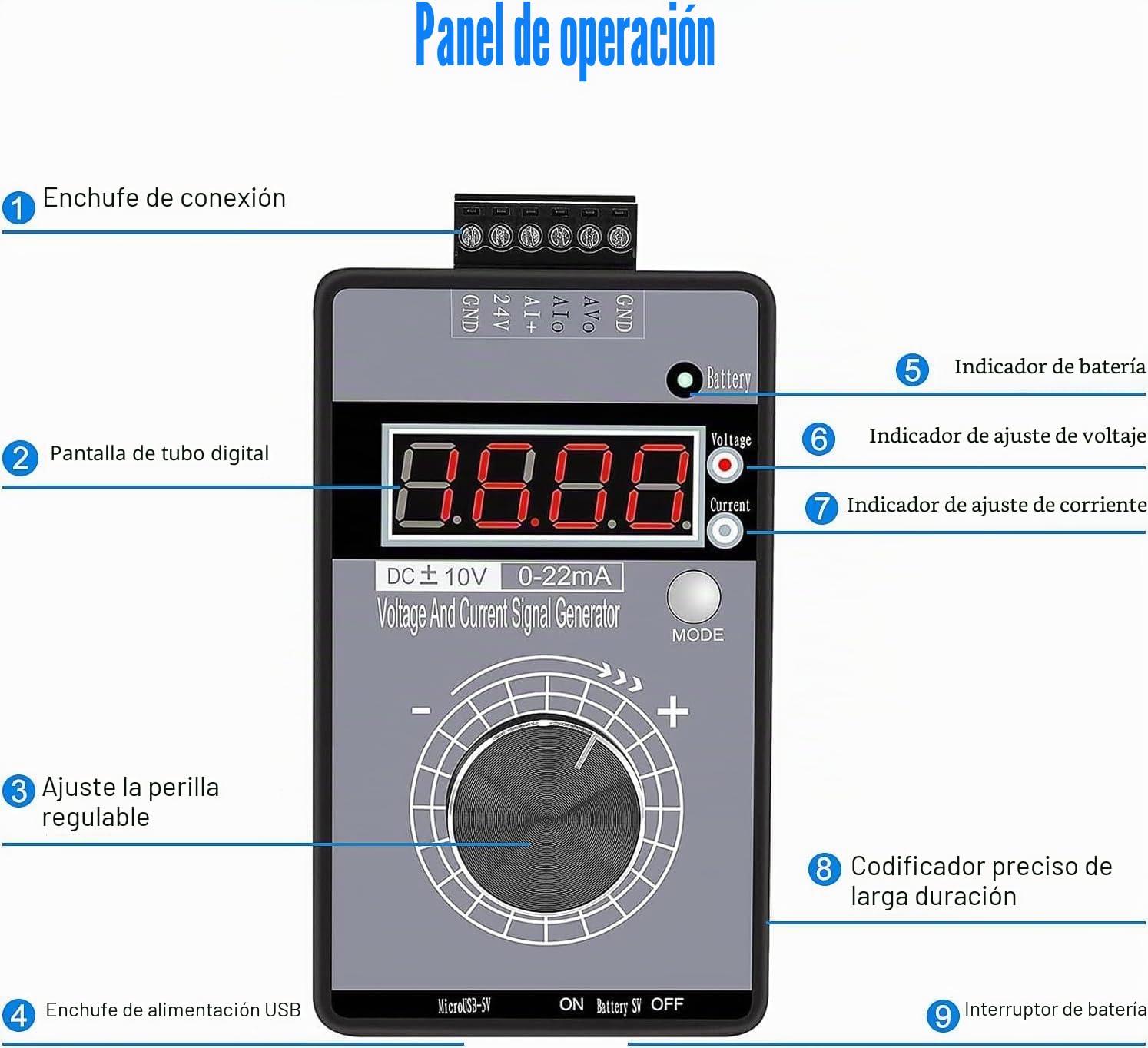 Generador De Señal Digital Portátil, Voltaje del generador de señal de mano ± 0-5-5-10V+ corriente 0-4-20MA Calibrador de fuente de señal analógica Calibrador para Probar y Calibrar Equipos