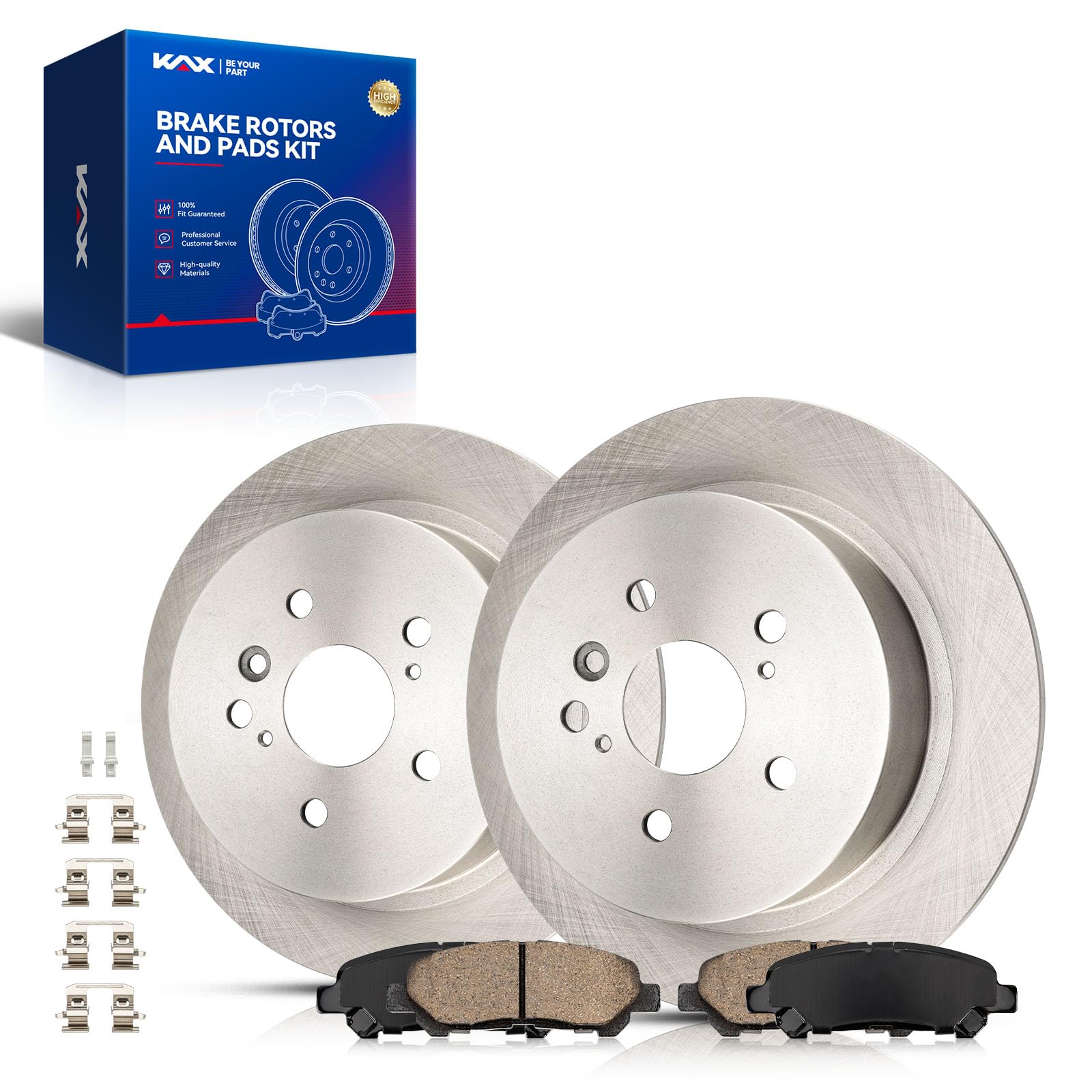KAX Rear Brake Kit, OE Brake Rotors and Ceramic Brake Pads | Fits Toyota Highlander 2008-2013, Toyota Highlander 2014 3.5L, Automotive Replacement Brake Kit