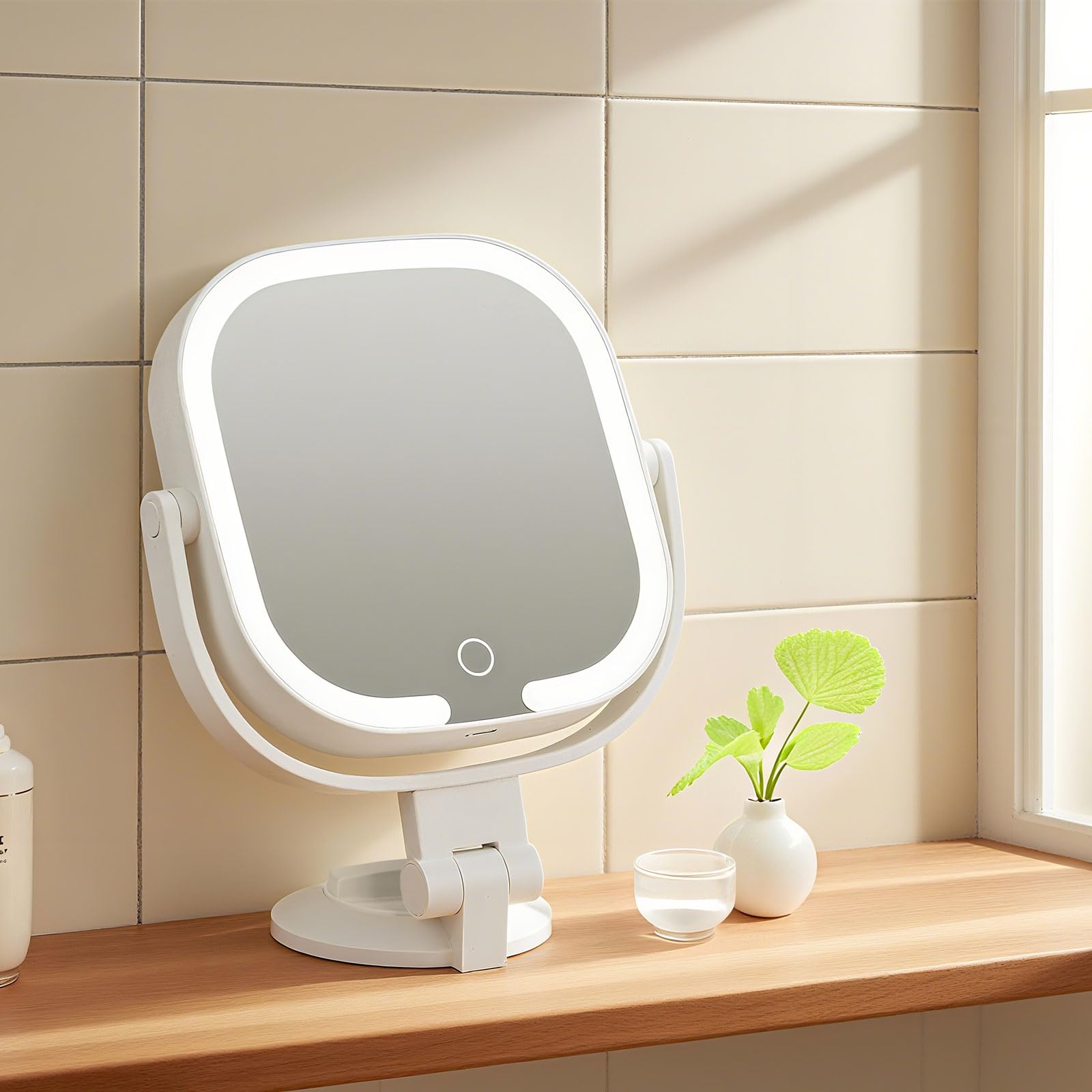 Specchio ingranditore con ventosa Specchio da trucco luminoso Specchio cosmetico double face 30X/1X,specchio da bagno con 3 modalità di illuminazione luminosità Regolabile,per Bagno e Viaggio