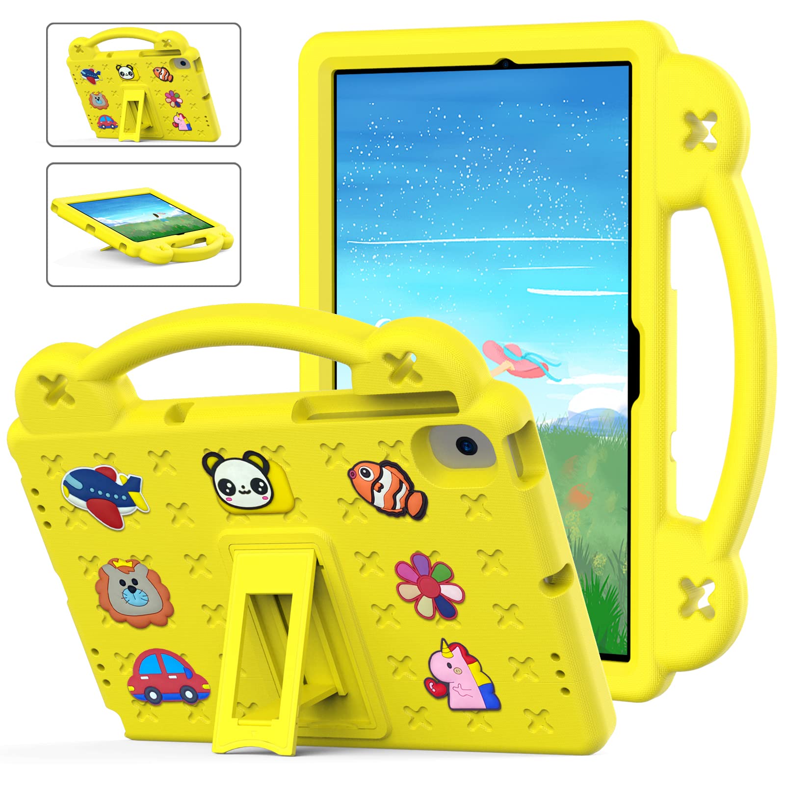 Tablet Case For Samsung Galaxy Tab A8 10.5 2021(SM-X200/SM-X205) Kids Friendly DIY Cartton Doll with Kickstand Lightweight EVA Silicone Shockproof Cover Yellow
