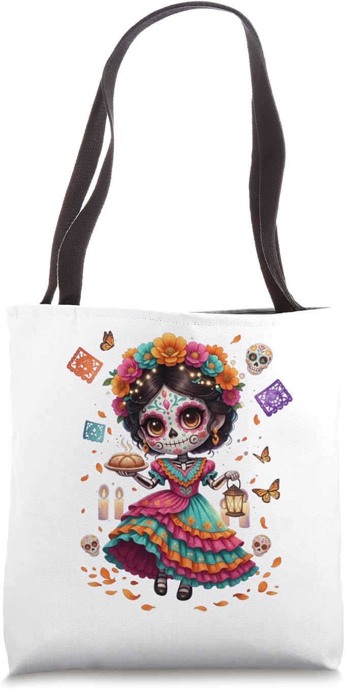 La Catrina Day of The Dead Sugar Skull De Los Muertos Tote Bag