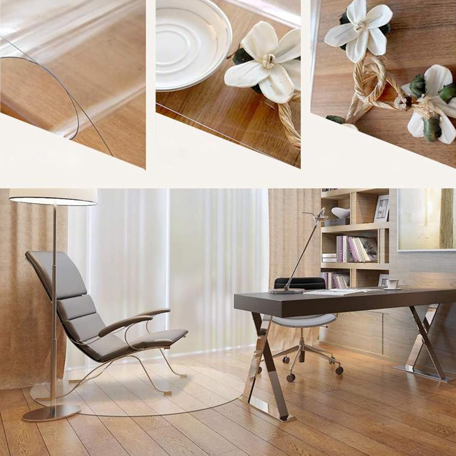 ノンスリップオフィスチェアマット ハードフロア用 透明PVCマットプロテクター ハードウッドタイルラミネートフロア用 傷防止 厚さ1