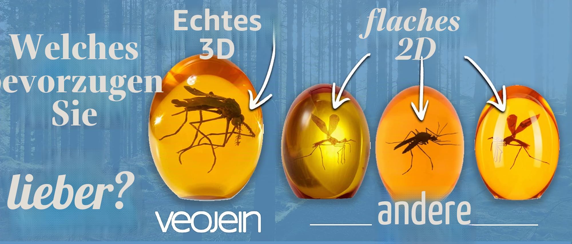 VEOJEIN Jurassic Mosquito in Bernsteinharz | echte 3D-Form | realistische Flache Unterseite geformt | Dinosaurier DNA Replik prähistorische Welt | Sammelrequisite | Rohrhalterung | Papiergewicht