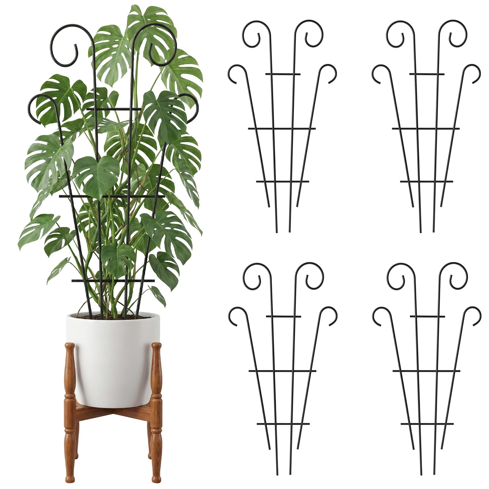 Thealyn 4er-Pack 60 cm / 23,6 Zoll Indoor-Pflanzenspalier für kletternde Topfpflanzen, Outdoor-Metallgarten-Spalier, Zimmerpflanzen, Blumen, Weinrebe, Wellenform, Schwarz
