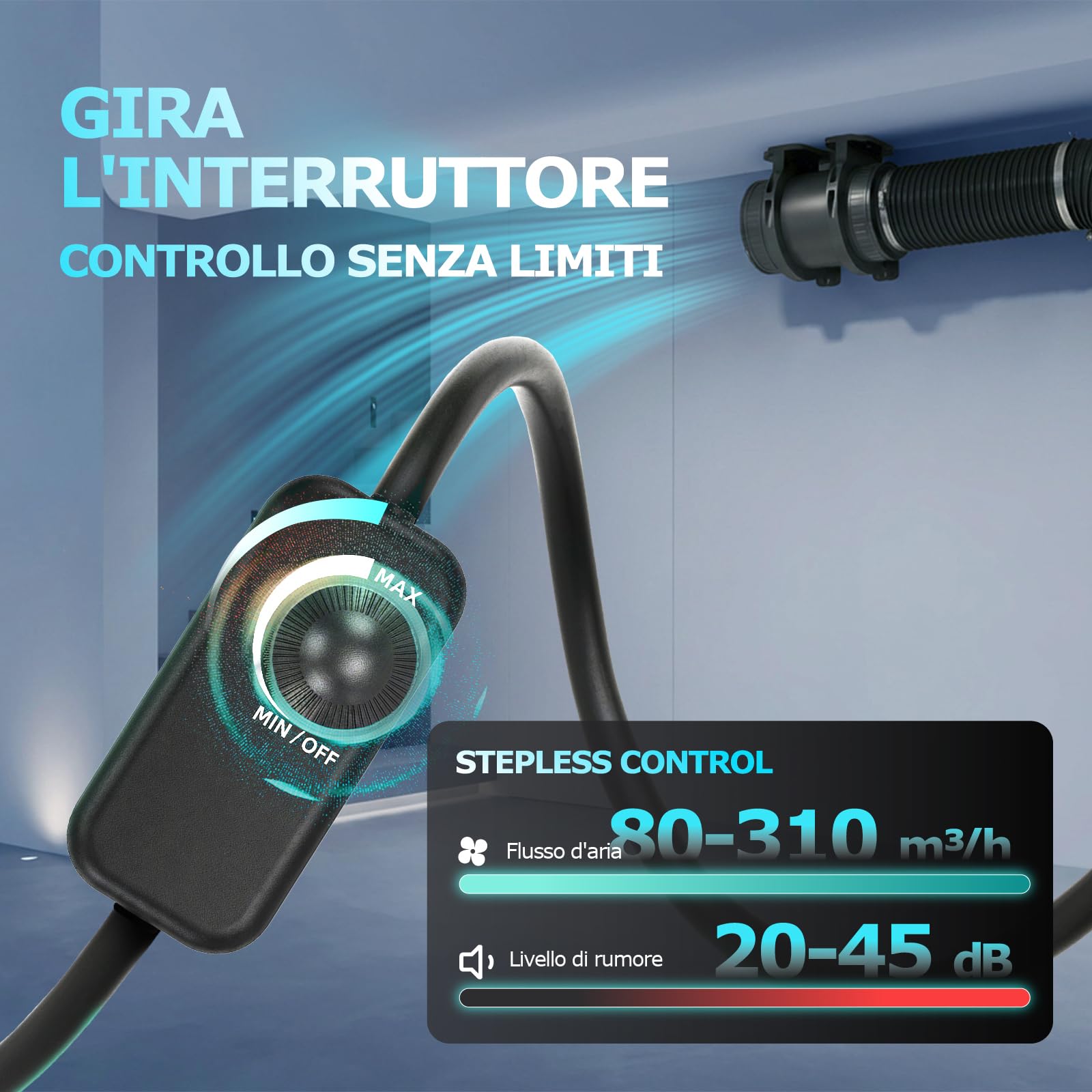 Ventilatore da Condotto da 100 mm – Ventilatore in Linea Silenzioso per Bagno, Cucina e Grow Tent TB04ED (con base)