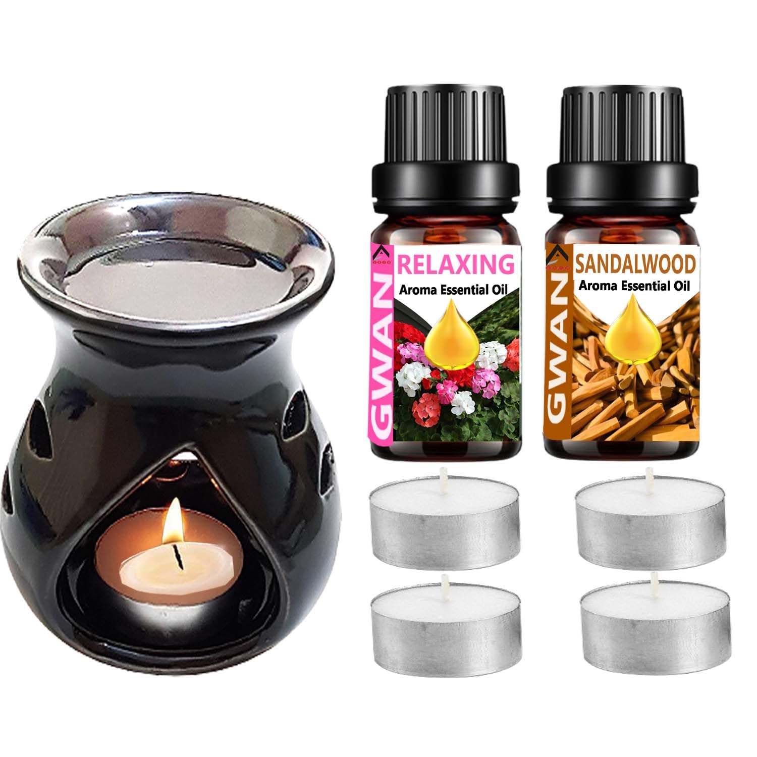 Gwan Ceramic Aroma Diffuser Oil Burner Colour Black Home Decor and Home Fragrance with Long-Lasting Aroma Oils Relaxing, Sandal Wood, Diffuser Oil 10 ml Each (B0C8L1P22D) Amazon Price History, Amazon Price Tracker