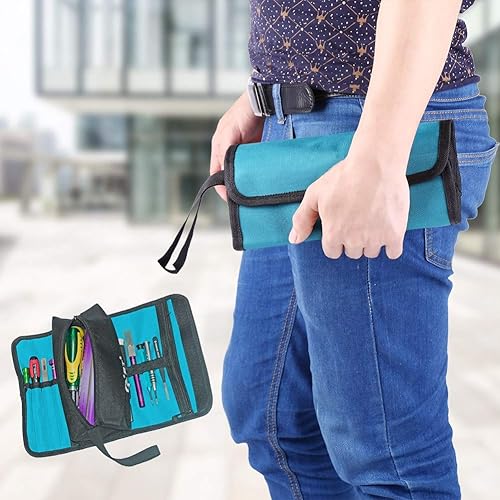 Miniatura 2 de Organizador de rollos de herramientas, soporte plegable para almacenamiento de herramientas para electricistas multiusos de lona enrollable, pequeña