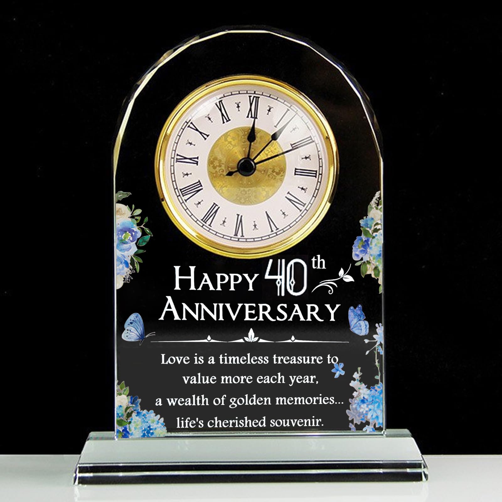 40th/50th/60th Anniversary Wedding Gifts, Anniversary Quartz Clock, 40/50/60 Years of Marriage Presents for Her Him, Desk Table Clock Wedding Ornament Keepsake for Couple Parents Grandparents (40th)