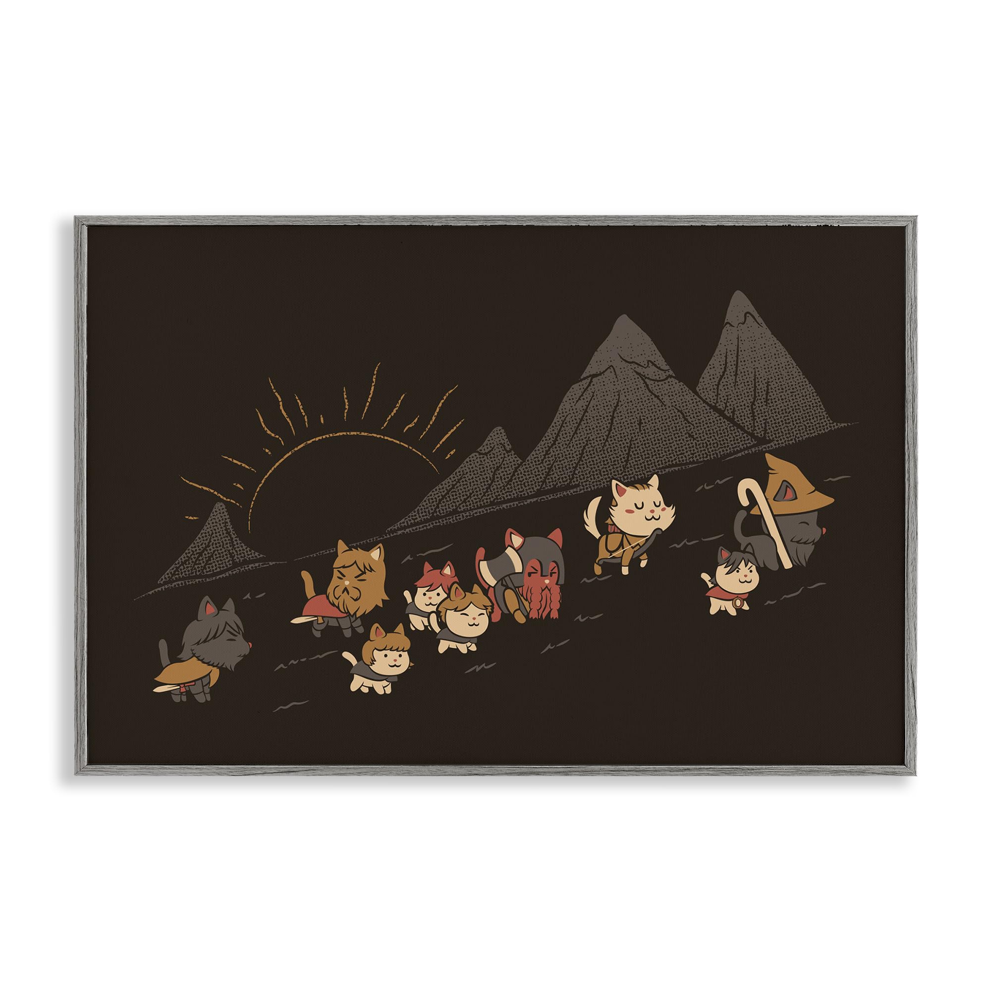Stupell Industries Farmhouse Gray (Textured) Iconic Cat Adventure Fantasy Journey, 16 X 24 Inch Framed Giclée Print
