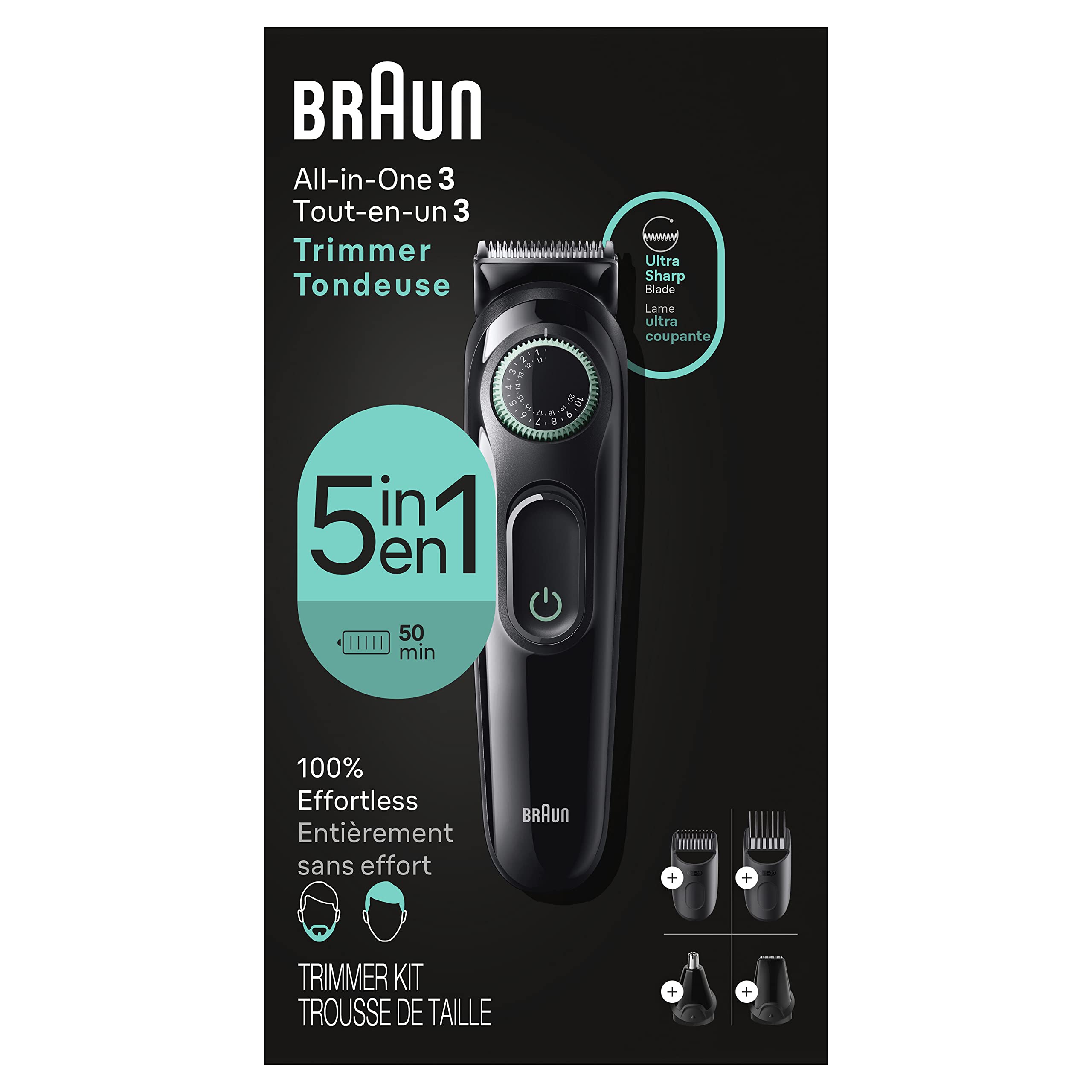 Photo 1 of **NON FUNCTIONAL/PARTS ONLY** Braun All-In-One Style Kit Series 3 3450, 5-in-1 Trimmer for Men with Beard Trimmer, Ear & Nose Trimmer, Hair Clippers & More, Ultra-Sharp Blade, 40 Length Settings and Washable