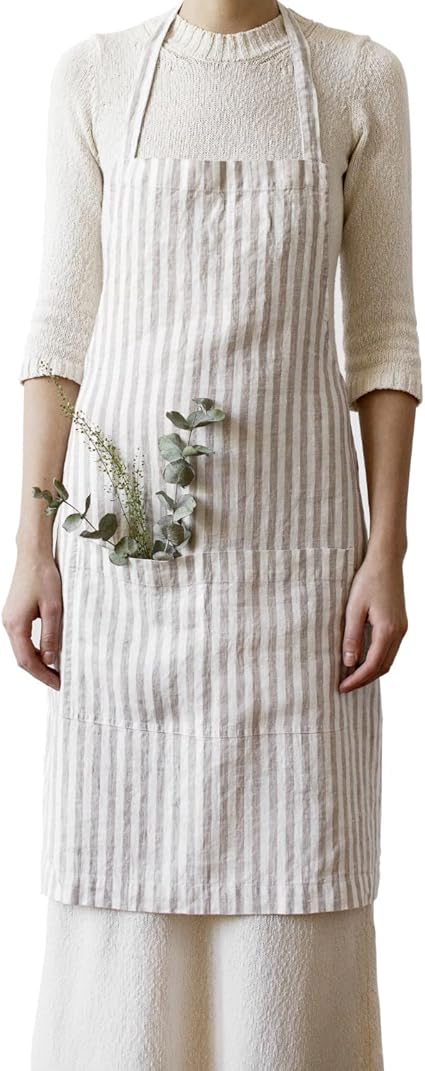 Grembiule In Lino Lavato Per Cucina - 100% StoneWashed Con Tasche, Uomo/Donna - Foto 2