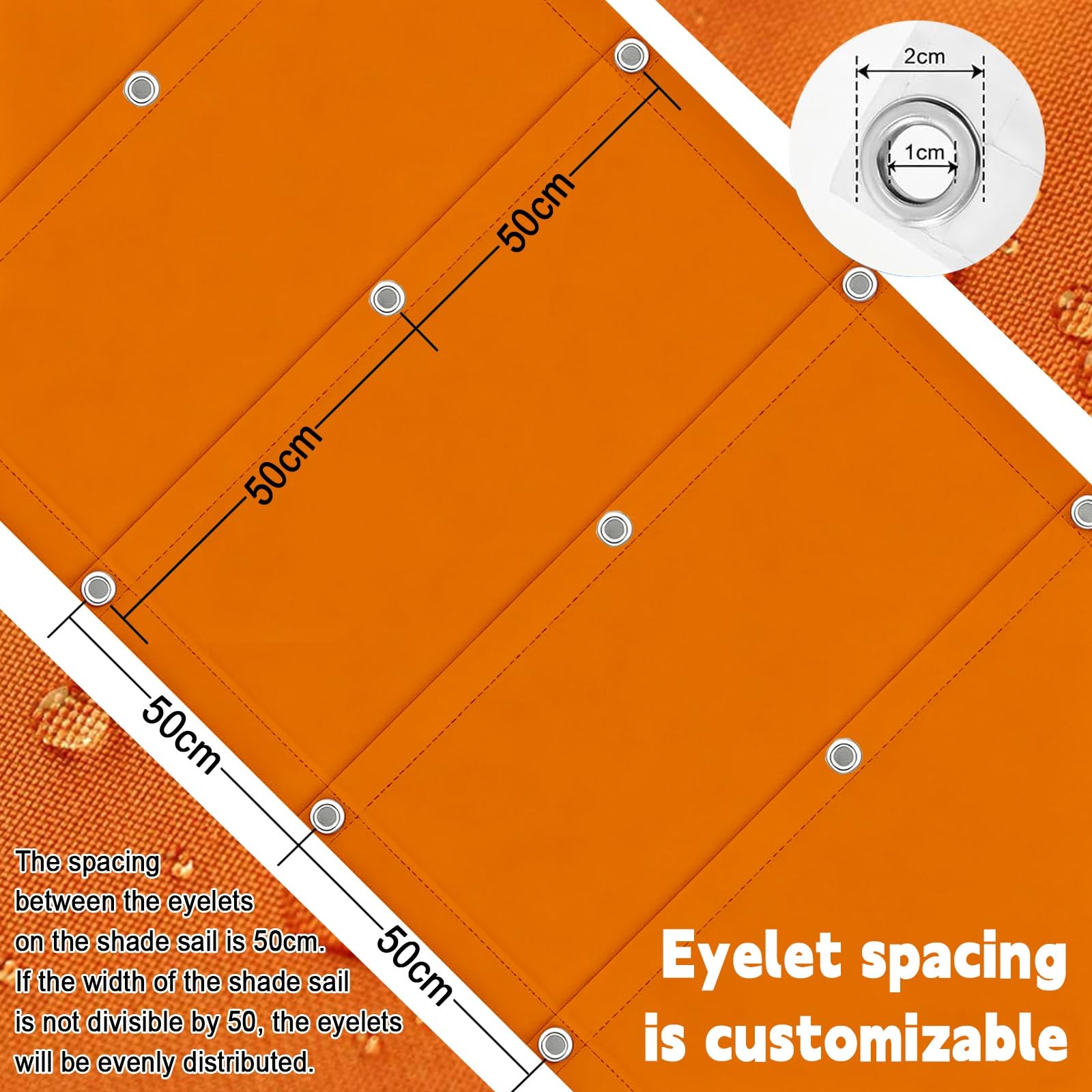 Toldo Retráctil de Onda 100 x 750 cm con Ojales y Cuerda, Vela Sombra Impermeable y Rectangular con Bloqueo UV y Resistencia a Desgarros para Jardín Porche Patio Barbacoa, Naranja